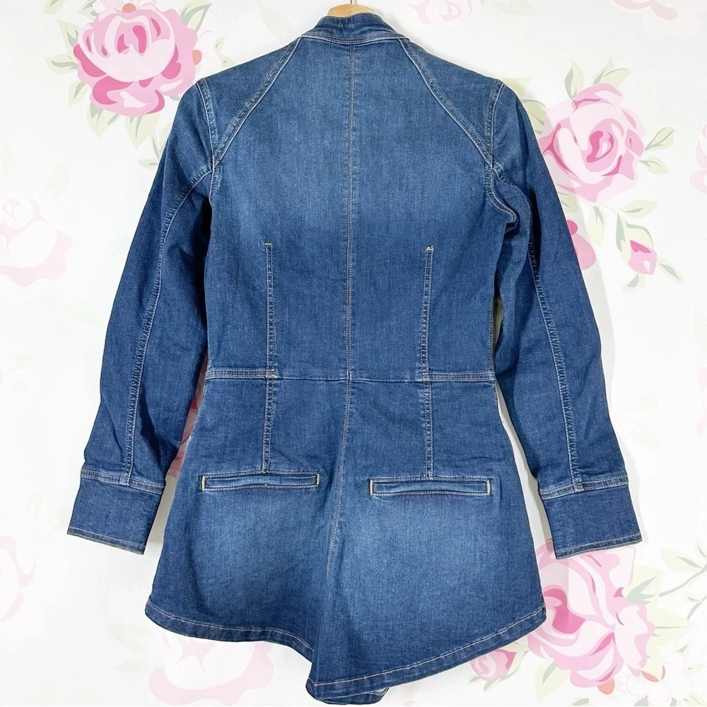 NEW Free People We The Free On The Run Moto Playsuit Blue Denim Romper S